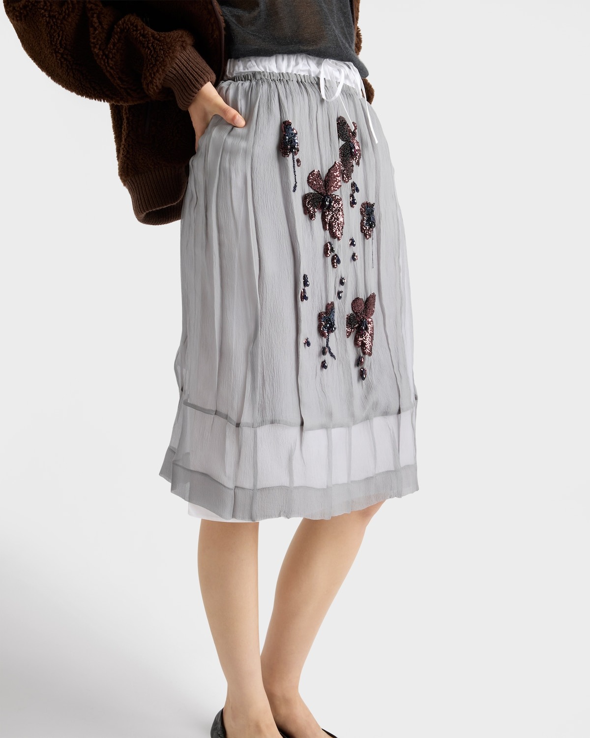 Embroidered Chiffon Midi-Skirt