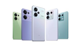 Redmi Note 13 back in green, purple, teal and white colors