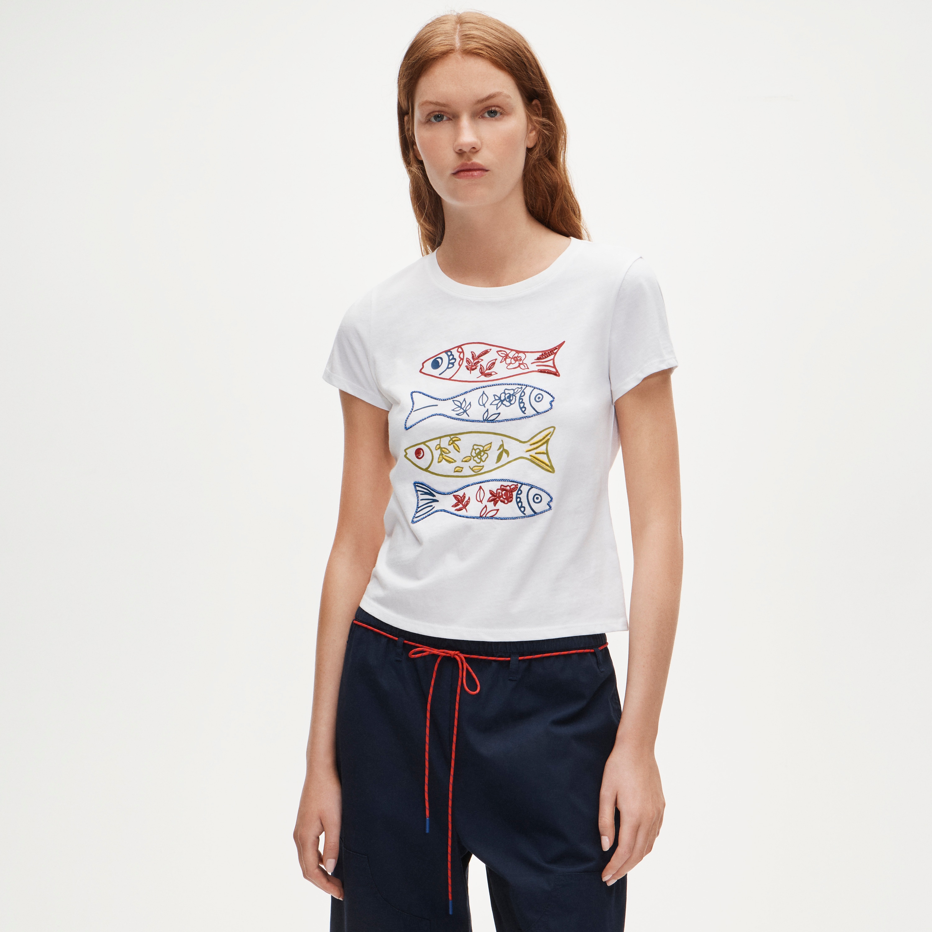 Broken-In-Jersey Sardine Graphic T-Shirt With Beads