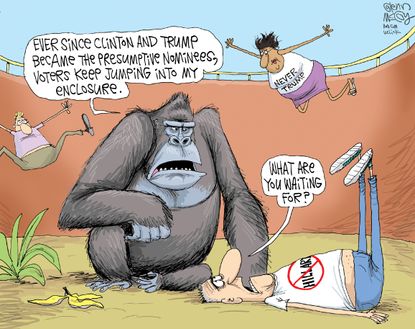 Political cartoon U.S. Election 2016 Hillary Clinton Donald Trump gorilla