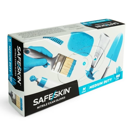 Safeskin Nitrile Disposable Gloves, Medium Duty, Large Size, Powder-Free - for Food Handling, First Aid, Cleaning, Gardening, Crafting - Exam Gloves, 100-Count