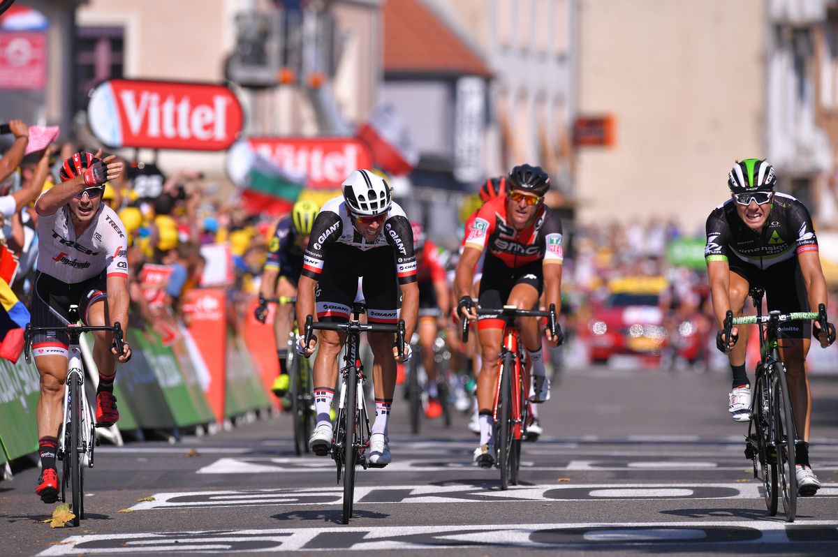 Greg Van Avermaet (BMC Racing) was a length behind Degenkolb, Matthews and Boasson Hagen