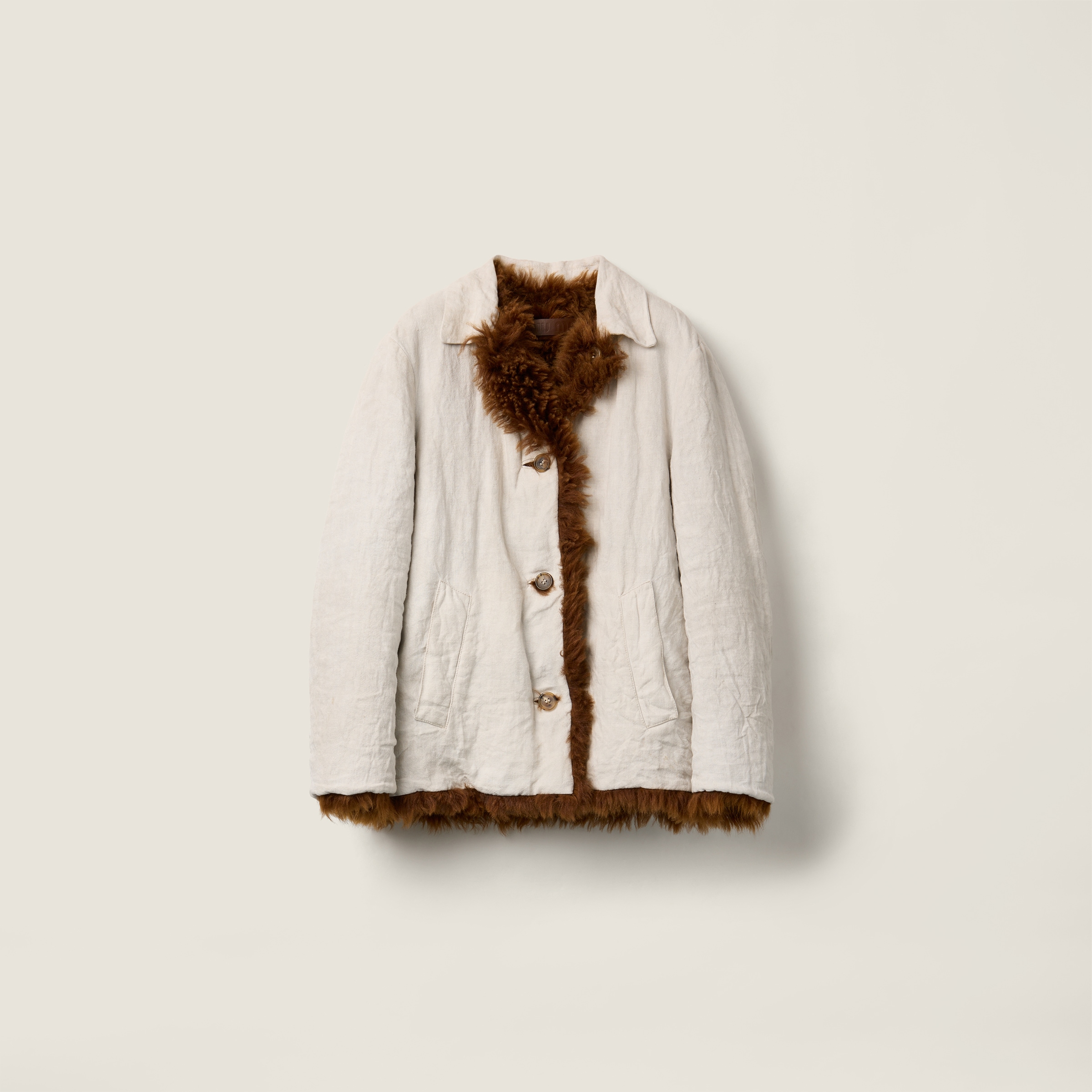 Reversible Single-Breasted Linen and Shearling Jacket