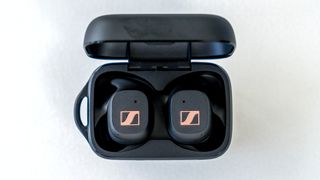 Sennheiser Sport True Wireless open case.