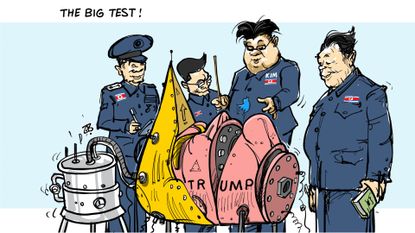 Political cartoon World Trump North Korea test