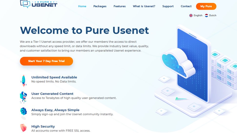 Website screenshot van Pure Usenet