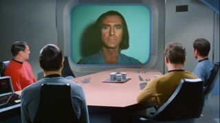 Kirk, Spock, McCoy and Scott begin to get an idea of who they're dealing with in the episode "Space Seed"