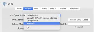 Choose to configure IPv4 manually to set a static IP directly on your Mac.