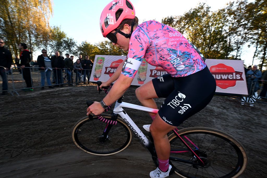 BERGEN NETHERLANDS NOVEMBER 13 Zoe Backstedt of United Kingdom and Team EF Education Tibco Svb competes during the 1st UCI Cyclocross World Cup Beekse Bergen 2022 Womens Elite CXWorldCup BeekseBergen Cyclocross on November 13 2022 in Bergen Netherlands Photo by Luc ClaessenGetty Images