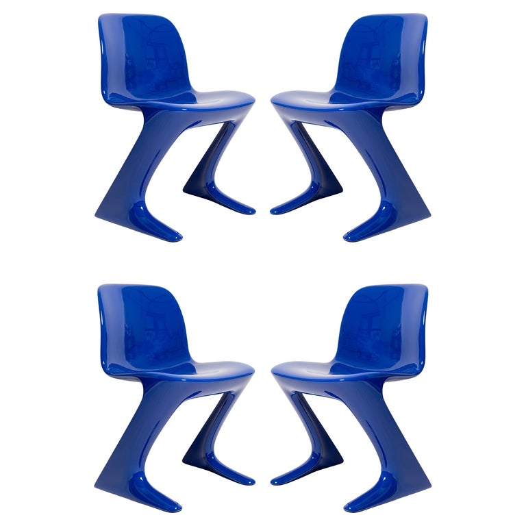 Four Mid Century Ultramarine Blue Kangaroo Chairs, Ernst Moeckl, Germany, 1968