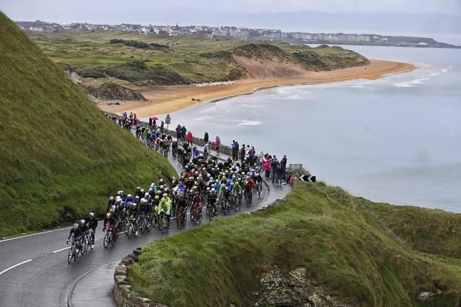 The Giro d'Italia peloton takes in the Northern Ireland coast