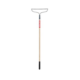 Steel rake with wooden handle
