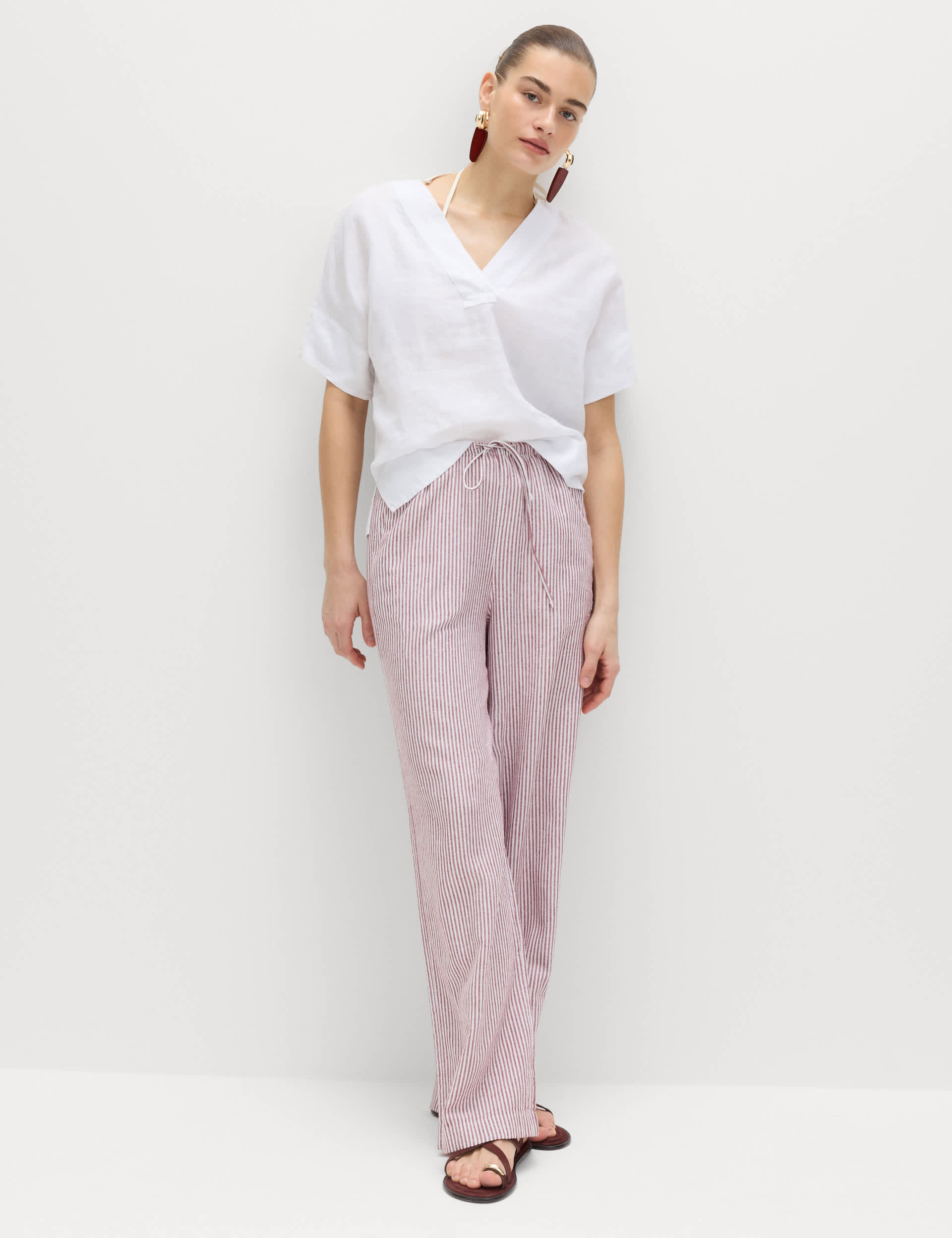 Linen Blend Wide Leg Trousers