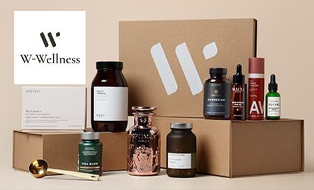 w-wellness logo top left with a collection of vitamins and minerals