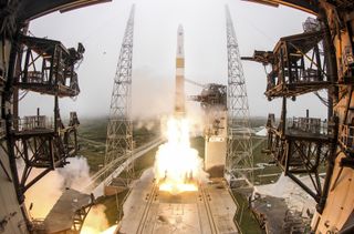 A United Launch Alliance Delta IV rocket launches the U.S. Air Force's new GPS IIF-9 navigation satellite into orbit from Cape Canaveral Air Force Station in Florida on March 25, 2015.