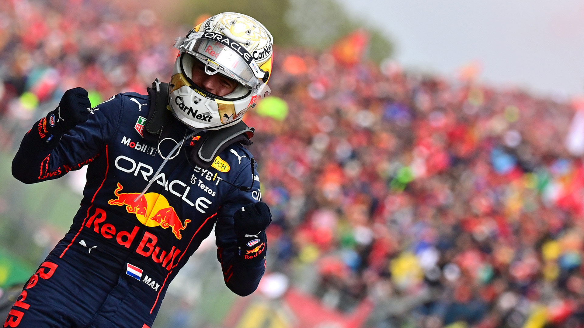 Red Bull's Max Verstappen reacts after winning the Emilia Romagna F1 Grand Prix in April 2022.