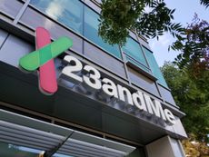 23andMe logo pictured over entrance to an office building in Mountain View, California.