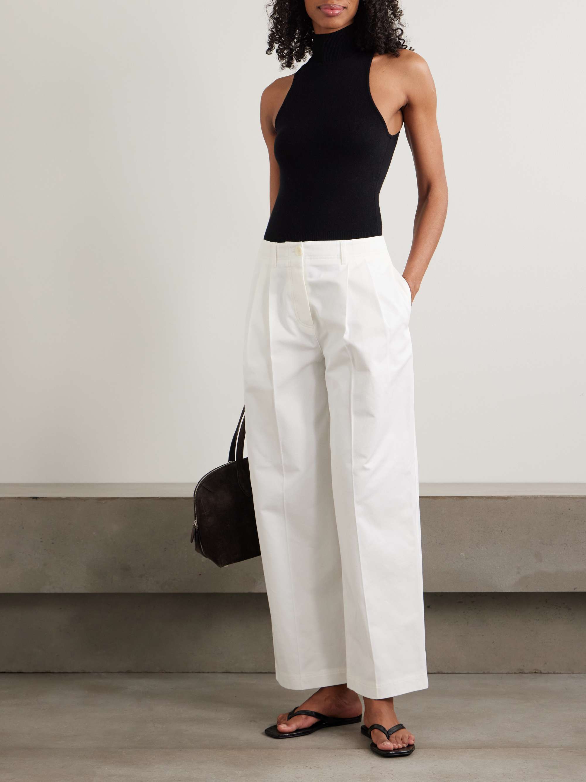Pleated Cotton-Twill Wide-Leg Pant