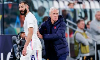 Didier Deschamps and Karim Benzema during France's UEFA Nations League clash agains Belgium in October 2021.