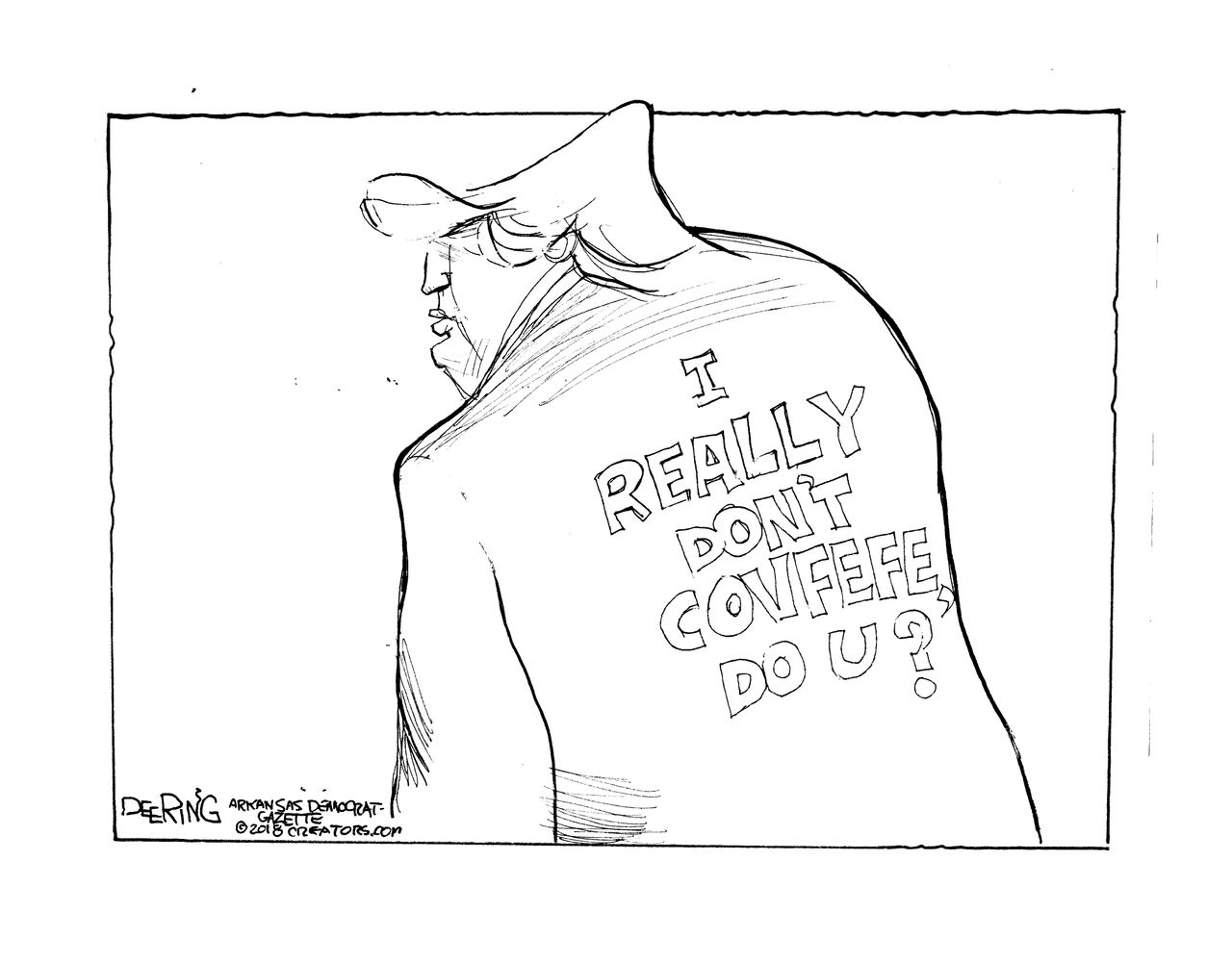 Political cartoon U.S. Trump Melania covfefe jacket