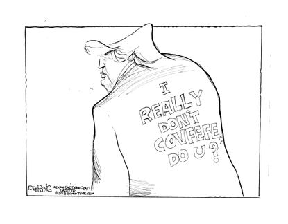 Political cartoon U.S. Trump Melania covfefe jacket