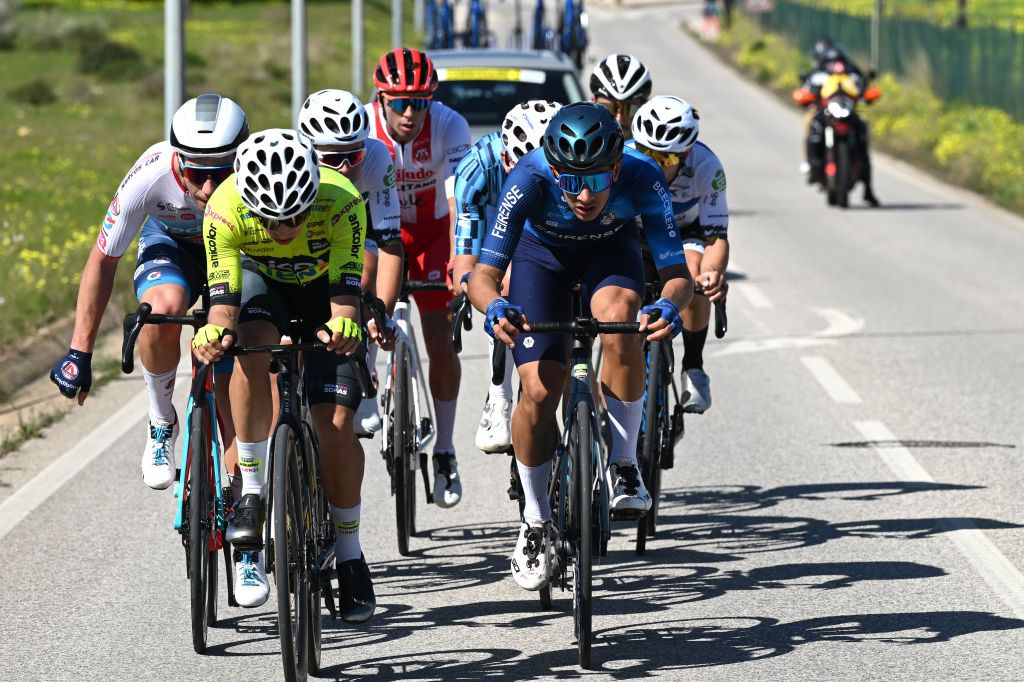 LAGOS PORTUGAL FEBRUARY 19 Victor Cesar de Paula of Brazil and Team FEIRENSE BEECELER leads the breakaway during the 51st Volta ao Algarve em Bicicleta Stage 1 a 1922km stage from Portimao to Lagos on February 19 2025 in Lagos Portugal Photo by Tim de WaeleGetty Images