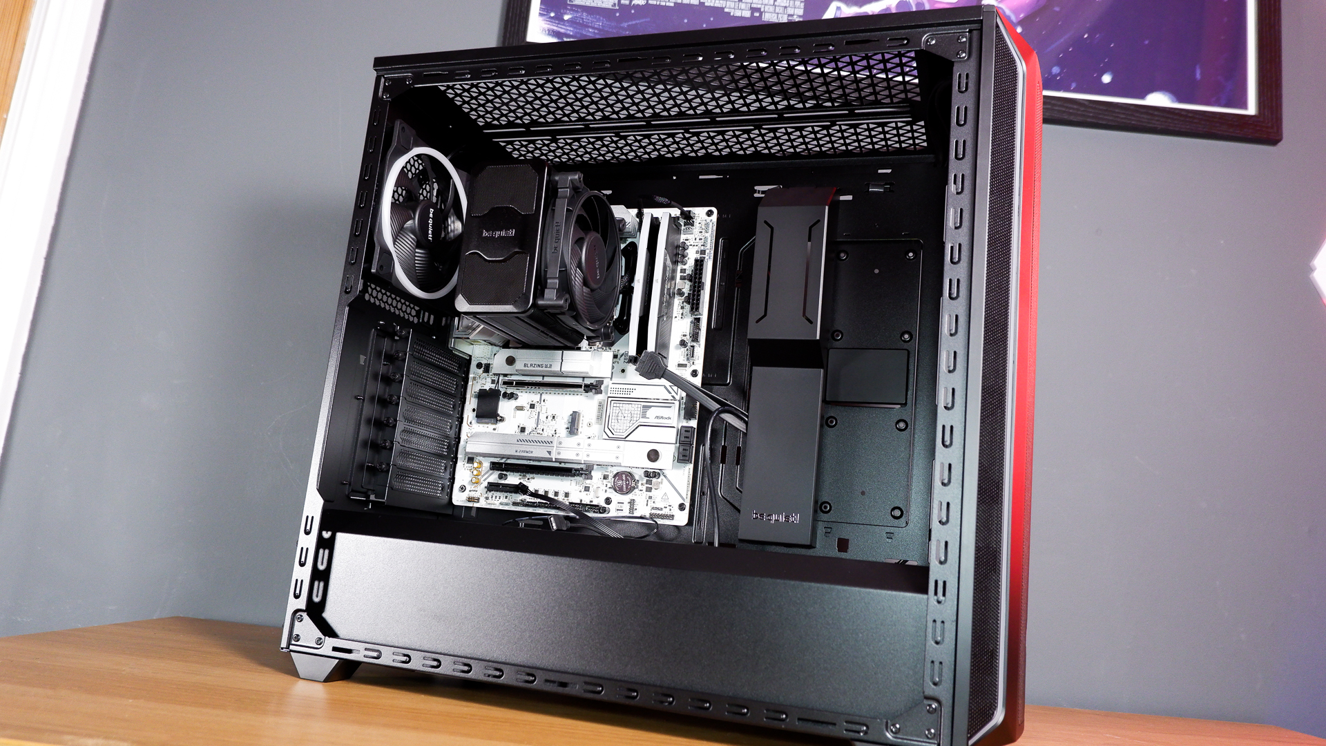 A gaming PC build using the Be Quiet Shadow Base 800 FX chassis, an Intel Core Ultra CPU and an RX 7900 XT GPU.