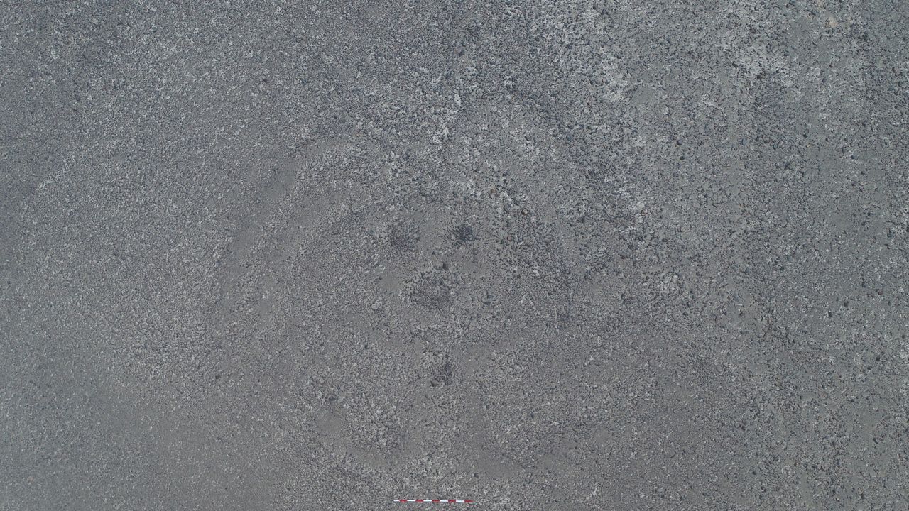 A geoglyph featuring a person who appears to have long hair and arms that stick out.