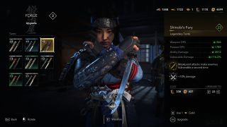 Assassin's Creed Shadows upgrade weapons armour - A tanto viewed in the upgrade menu.