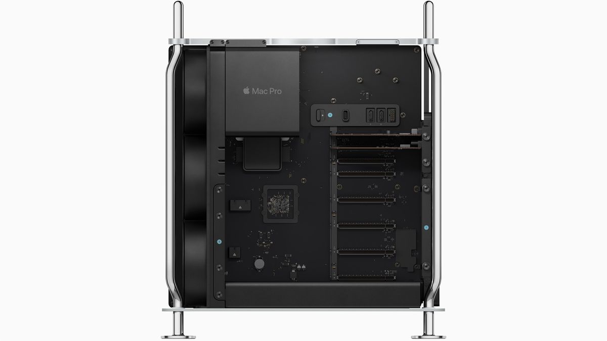 Apple Mac Pro from the side with the lid off