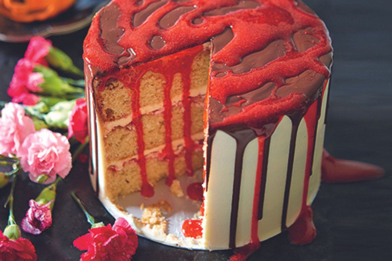 Halloween drip cake with blood red icing