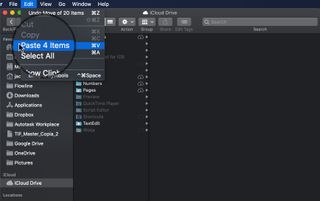 Paste items: Click iCloud Drive Folder, click Edit, select Paste.