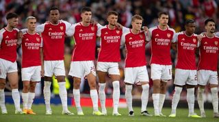 Why are Arsenal in the Community Shield? Arsenal players watch the penalty shoot out during the pre-season friendly match between Arsenal FC and AS Monaco at Emirates Stadium on August 02, 2023 in London, England. (Photo by Visionhaus/Getty Images)