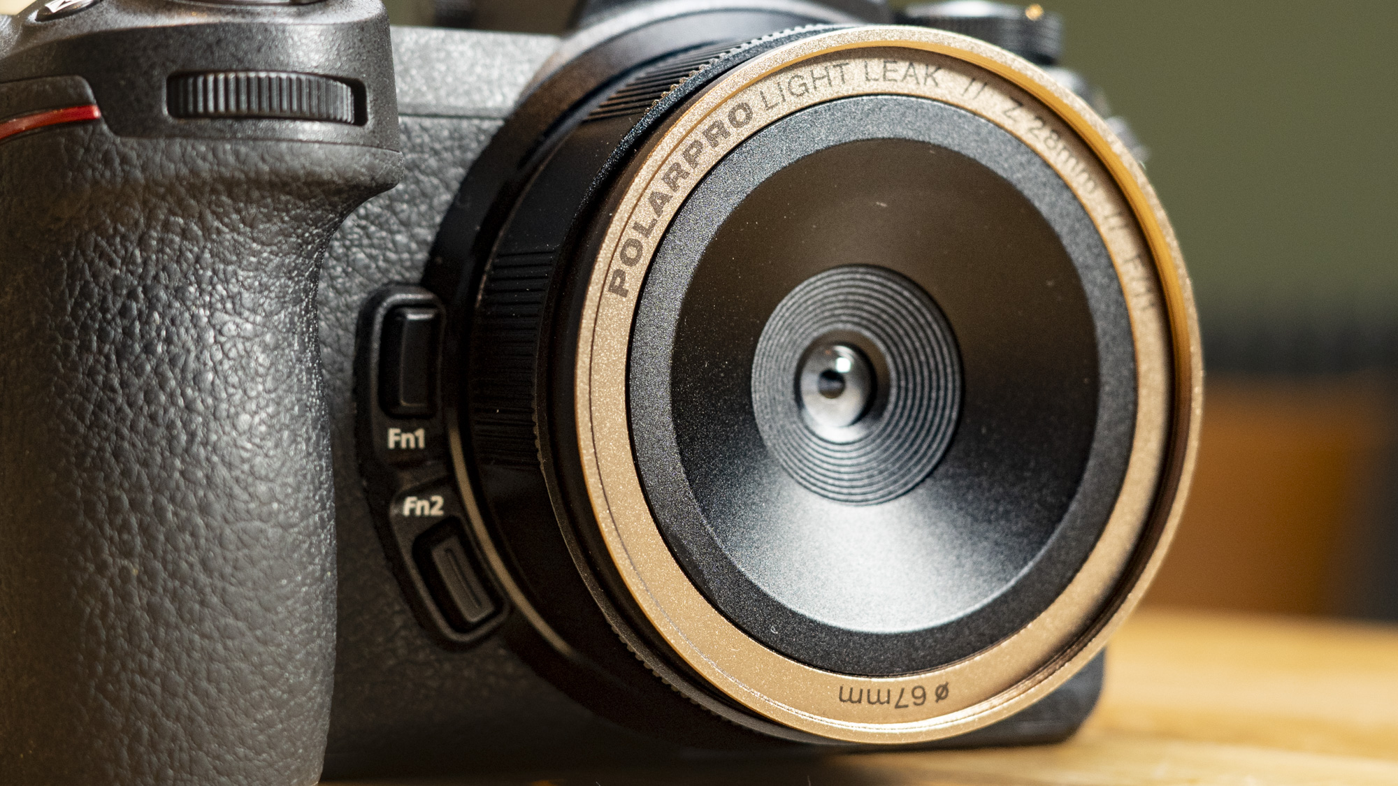 PolarPro LightLeak Lens, 28mm, attached to a Nikon mirrorless camera