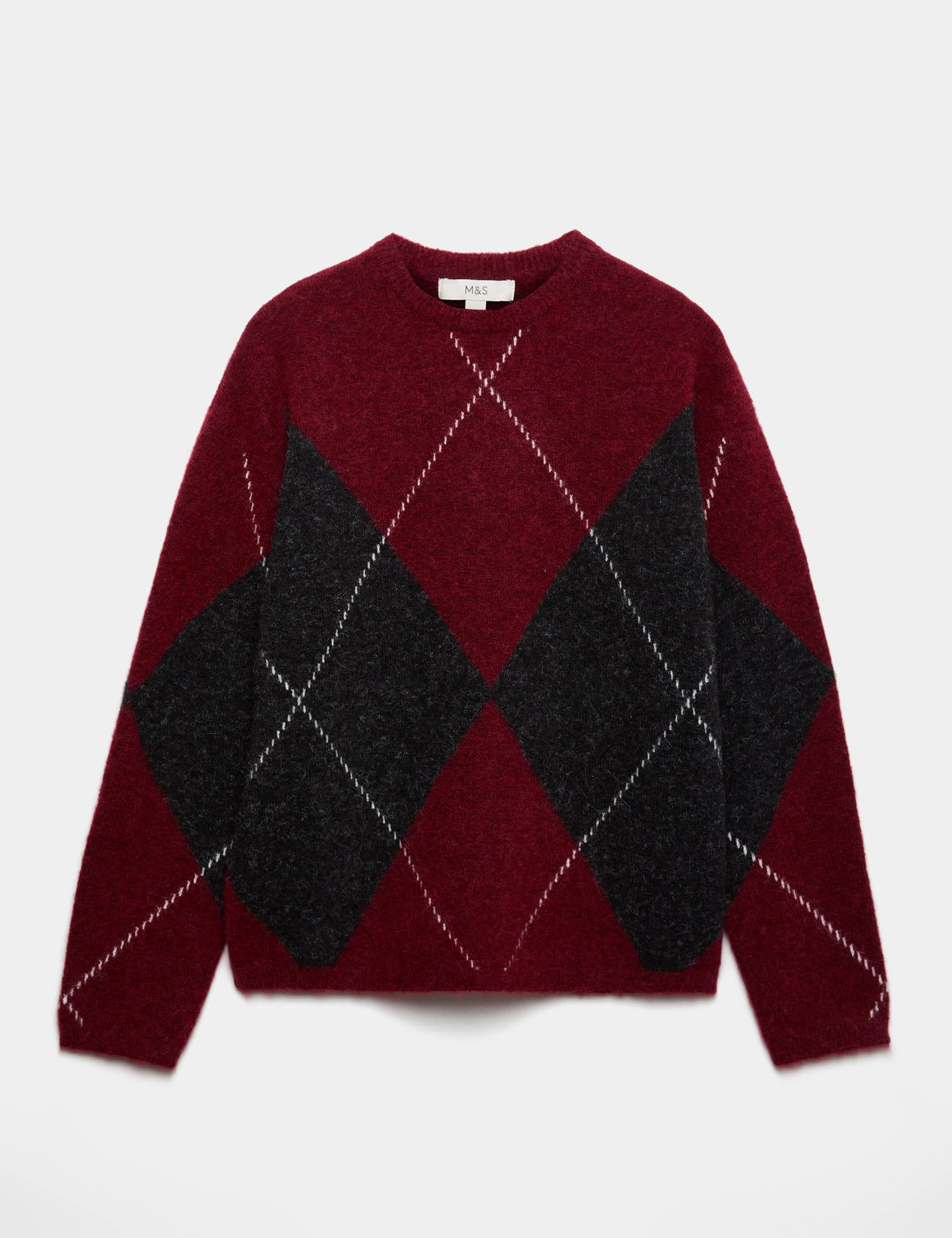 Argyle Crew Neck Oversized Jumper With Wool
