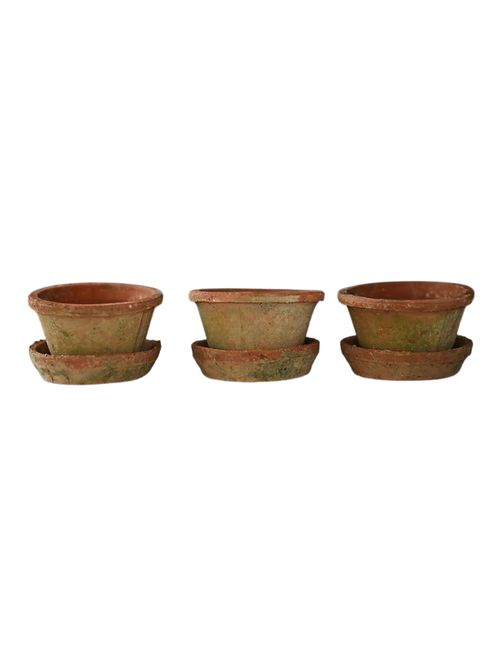 Earth Fired Clay Thin Rim Pot + Saucer, Set of 3