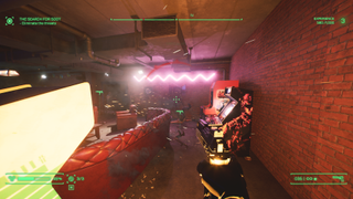 RoboCop: Rogue City screenshot showing RoboCop fighting with enemies with Unreal Engine 5 graphical effects on display.