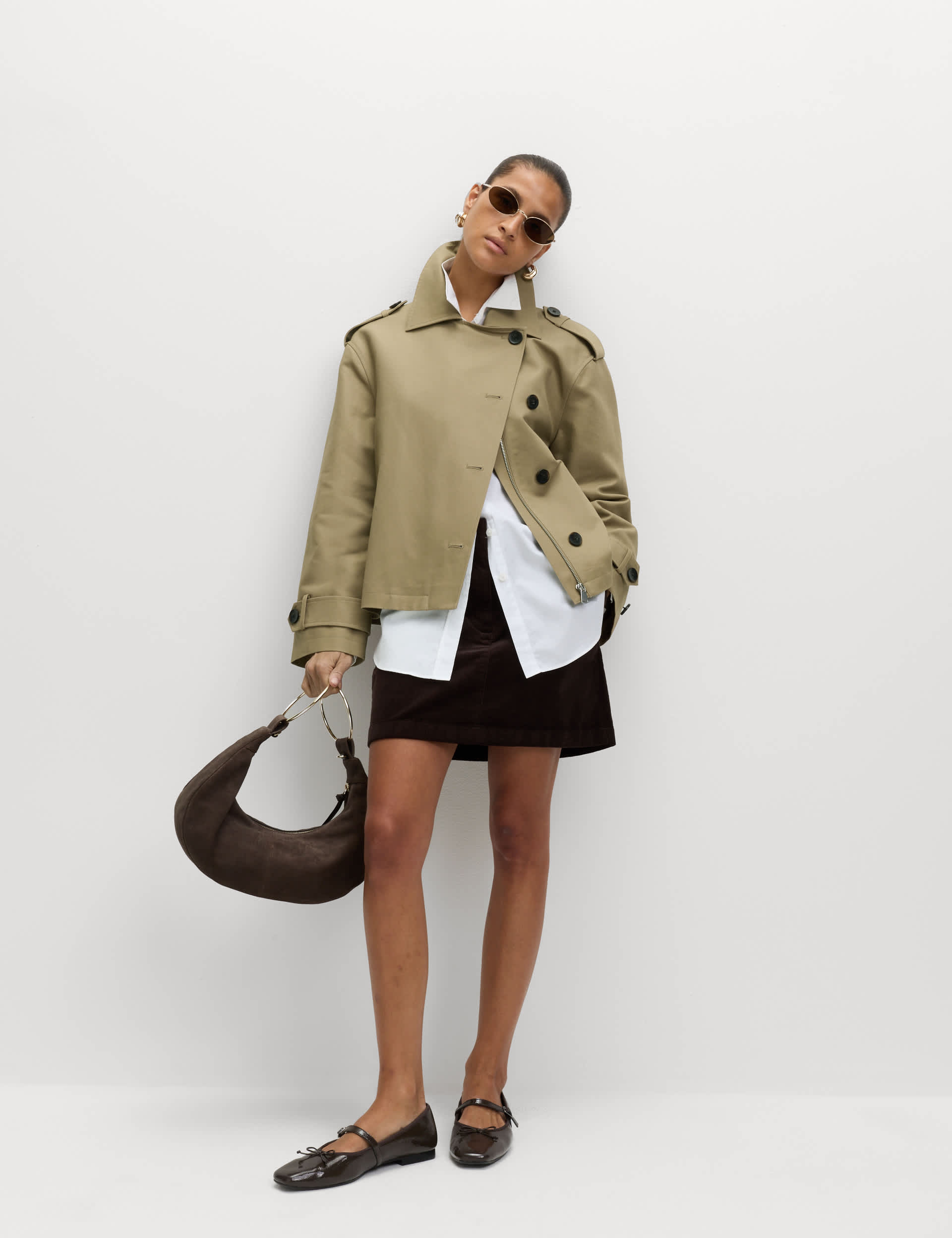 Cotton Rich Asymmetric Short Trench Coat