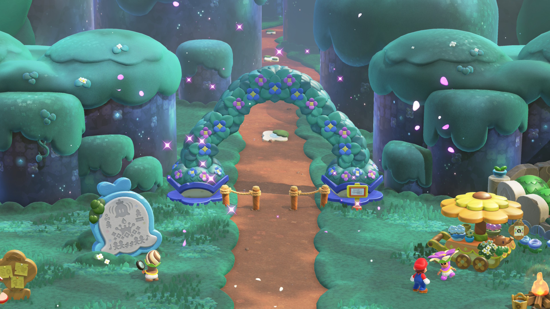 A screenshot from Super Mario Bros. Wonder Nintendo Switch 2 Edition showing a customized flower arch
