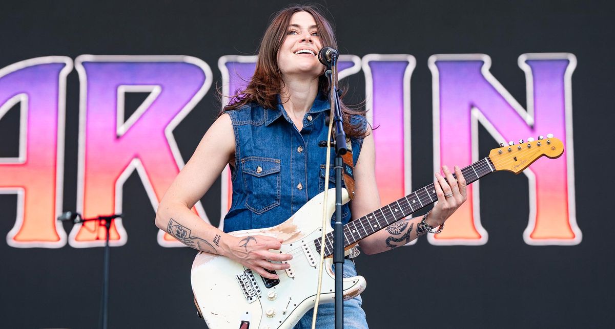 Rebecca Lovell plays a Stratocaster onstage live at Bonaroo