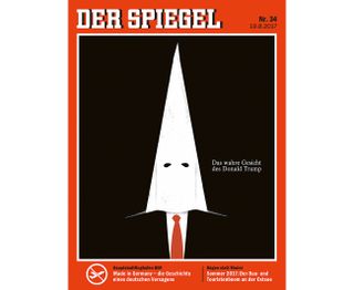 Following the Charlottesville tragedy, Rodriguez depicted Donald Trump wearing a KKK hood for Der Spiegel magazine