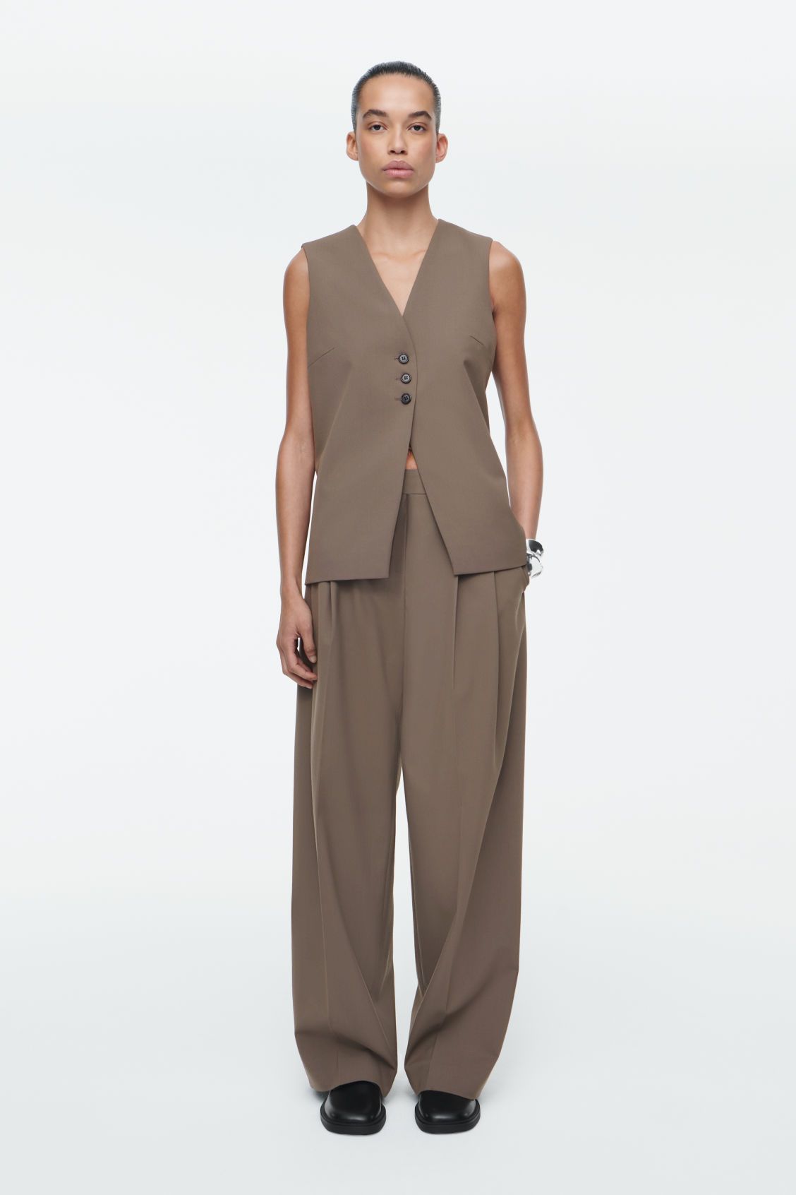 Relaxed Twill Wide-Leg Pants
