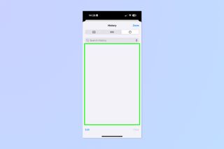 A screenshot showing empty browsing history on Safari for iPhone