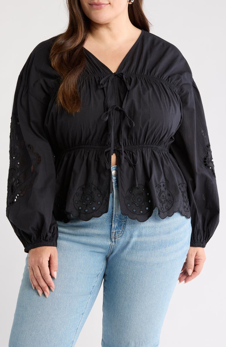 Long Sleeve Cotton Eyelet Top