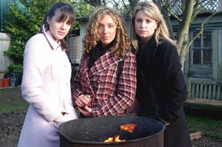 EastEnders Sam Mitchell with Zoe Slater and Chrissie Watts covering up the murder of Den Watts