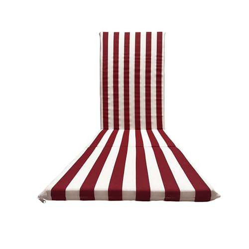 Il Tuo Artigiano Design Padded Cushion for Garden Beach Lounger 165 X 50 X 3.5 Cm Made in Italy – Replacement Mattress With Stripes for Sun Lounger Chair in Wood (white and Bordeaux)