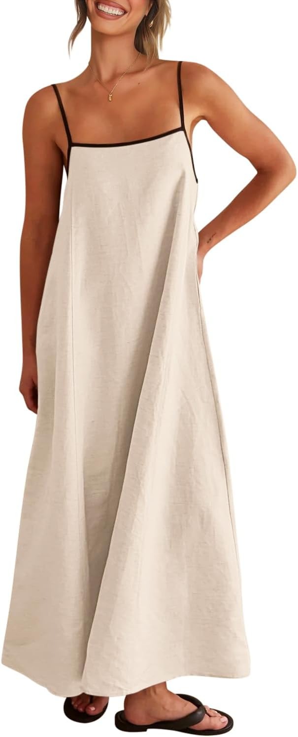 Shy Velvet, Shy Velvet Women's 2025 Summer Linen Maxi Dress Contrast Spaghetti Strap Dress Backless Sleeveless Casual Party Beach Dresses