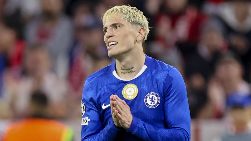 Alejandro Garnacho of Chelsea FC looks dejected during the UEFA Champions League 2025/26 League Phase MD1 match between FC Bayern München and Chelsea FC at Football Arena Munich on September 17, 2025 in Munich, Germany. 