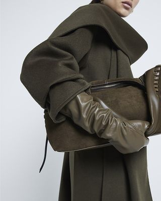 River Island, Khaki Long Leather Gloves