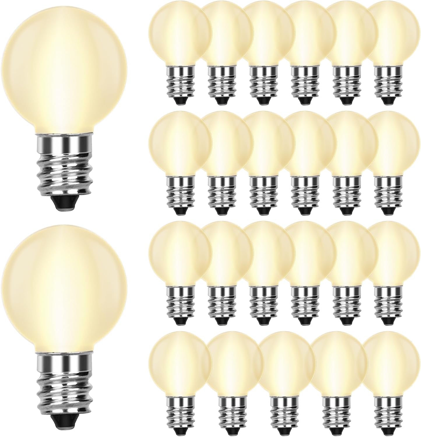 Doratale G40 Replacement Light Bulbs, 5 Watt Frosted White Globe Incandescent Bulbs Fits E12 Candelabra Base, Christmas String Lights Bulbs for Indoor Outdoor Patio Decor, 2200k Warm White -25 Pack
